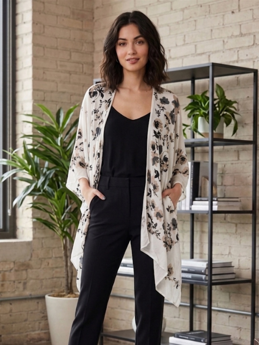 Max Studio Neutral & Pink Floral Viscose Kimono Coverup Top